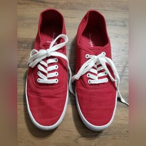 American Eagle AE Wome's Size 8.5 Canvas Tennis Shoes Sneakers Red White Classic